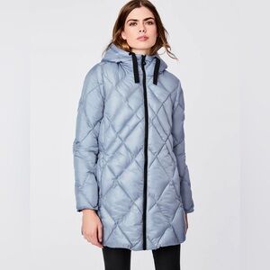 Bernardo LOVE Dynamic Diamond Blue Quilted Hooded Puffer Coat | Size M